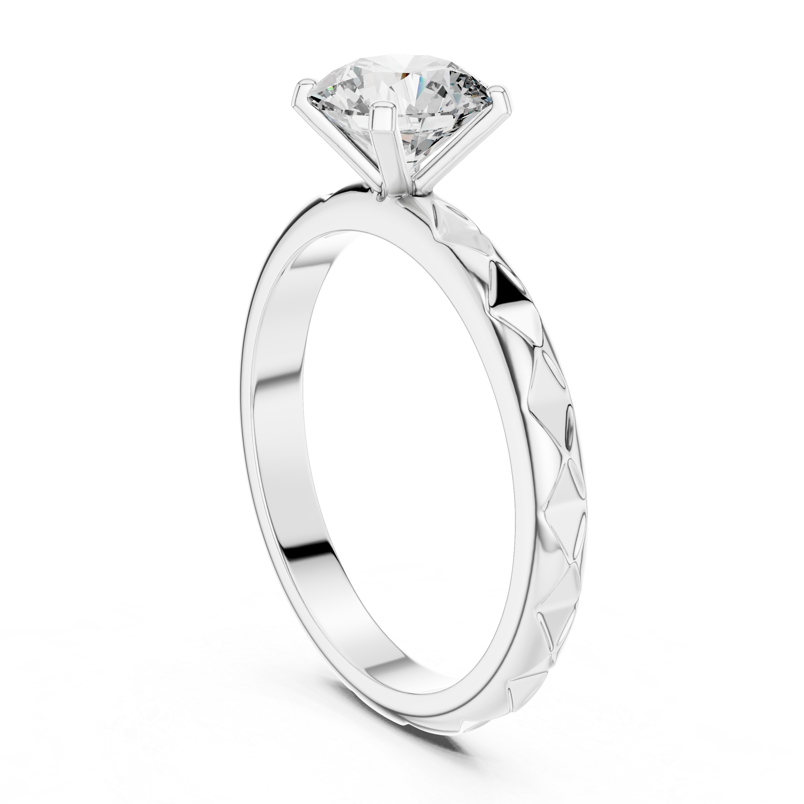 Silver ring with a diamond on a white background